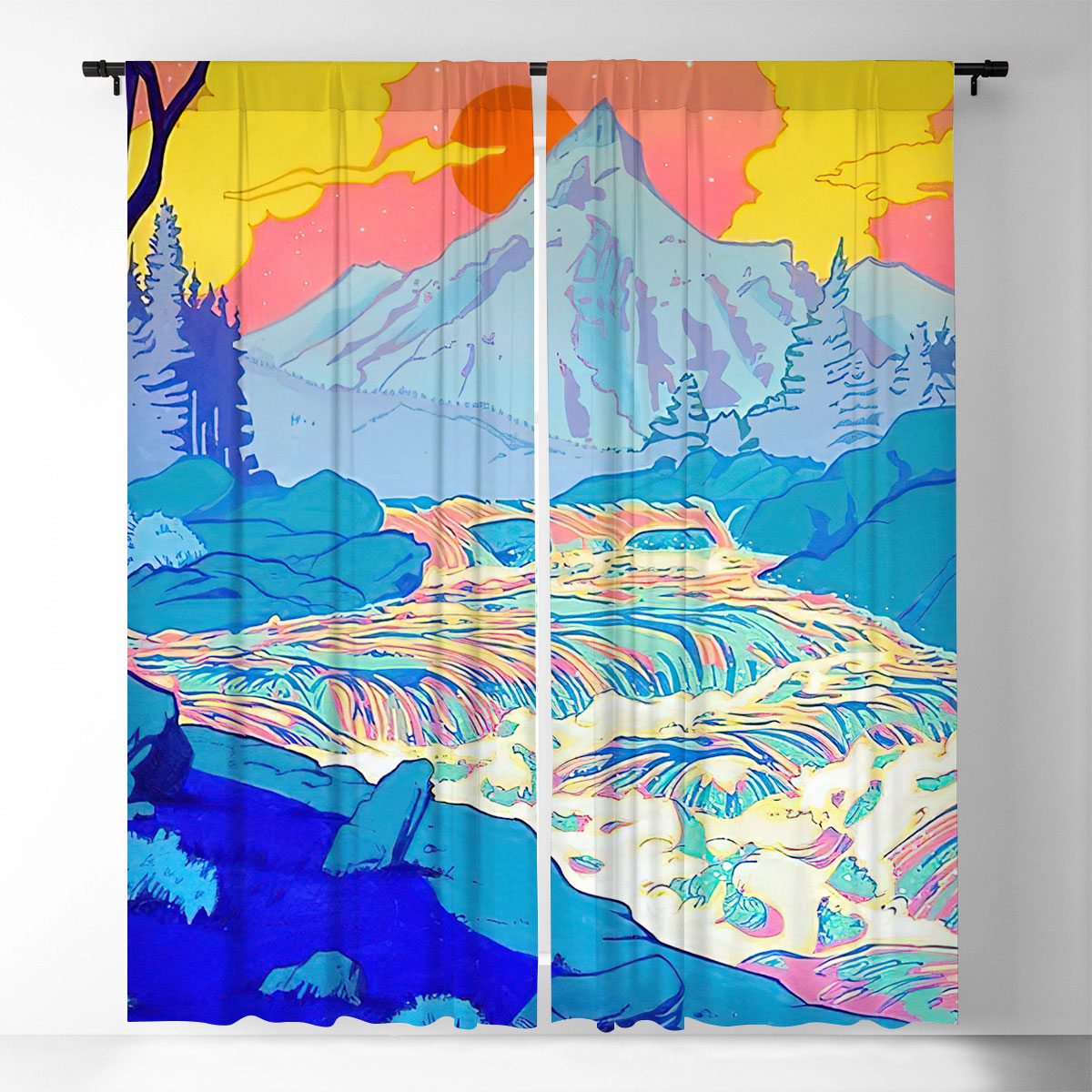 Vintage Abstract River Window Curtain