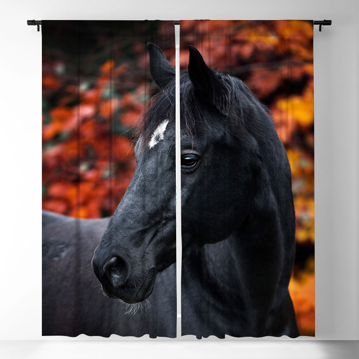 Vintage Black Horse Window Curtain