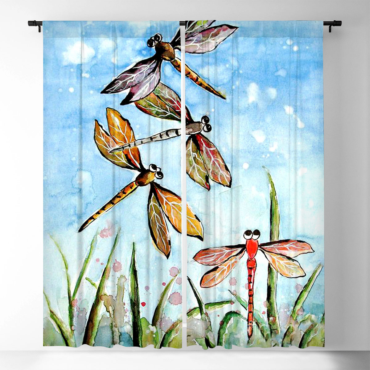 Water Color Dragonfly Window Curtain