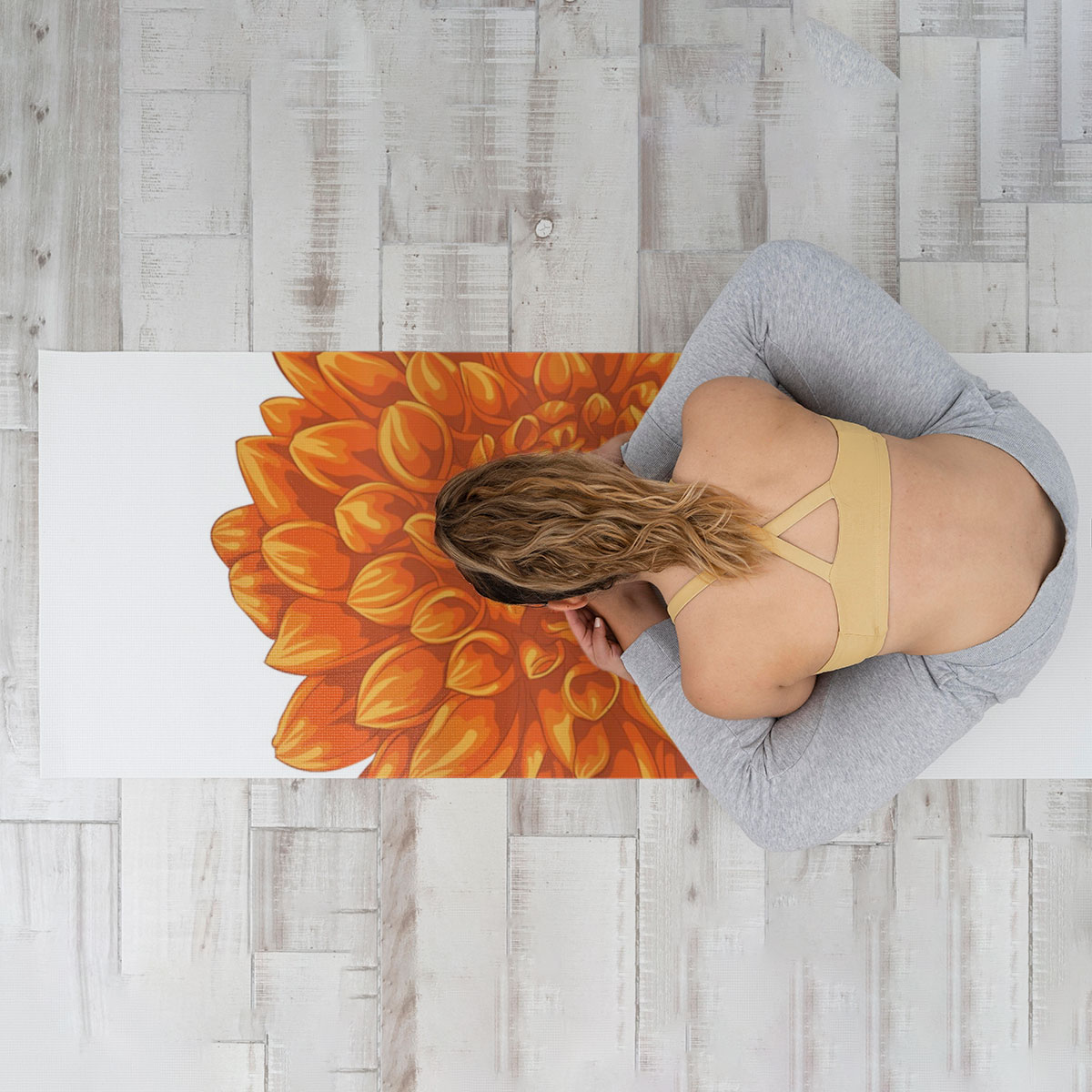 Orange Dahlia Yoga Mat