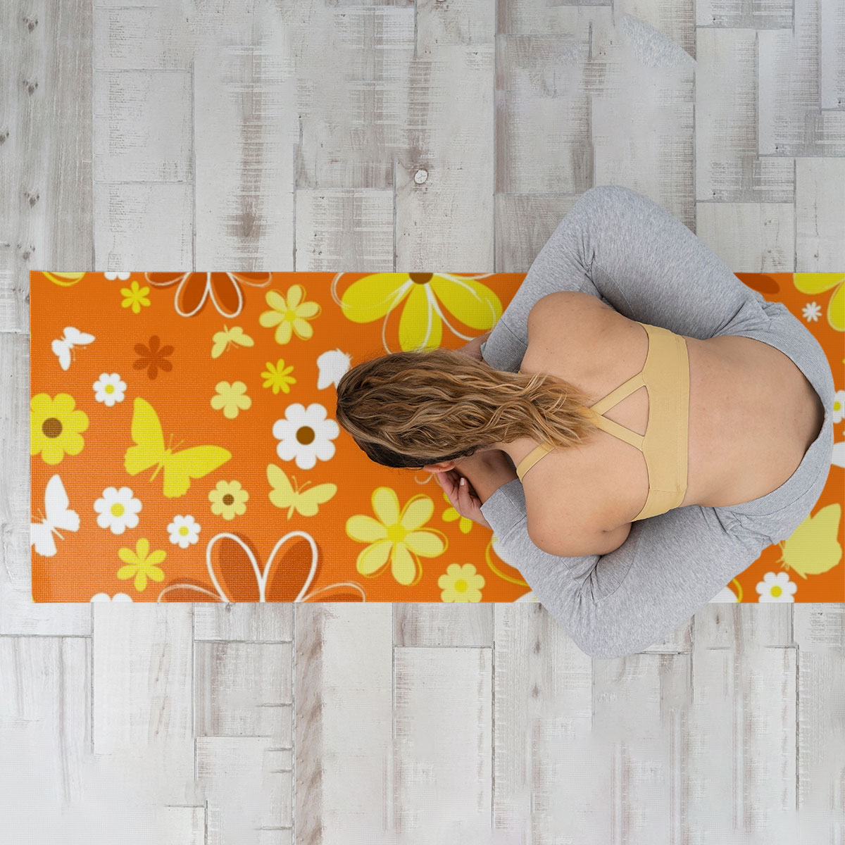 Orange Little Daisy Yoga Mat