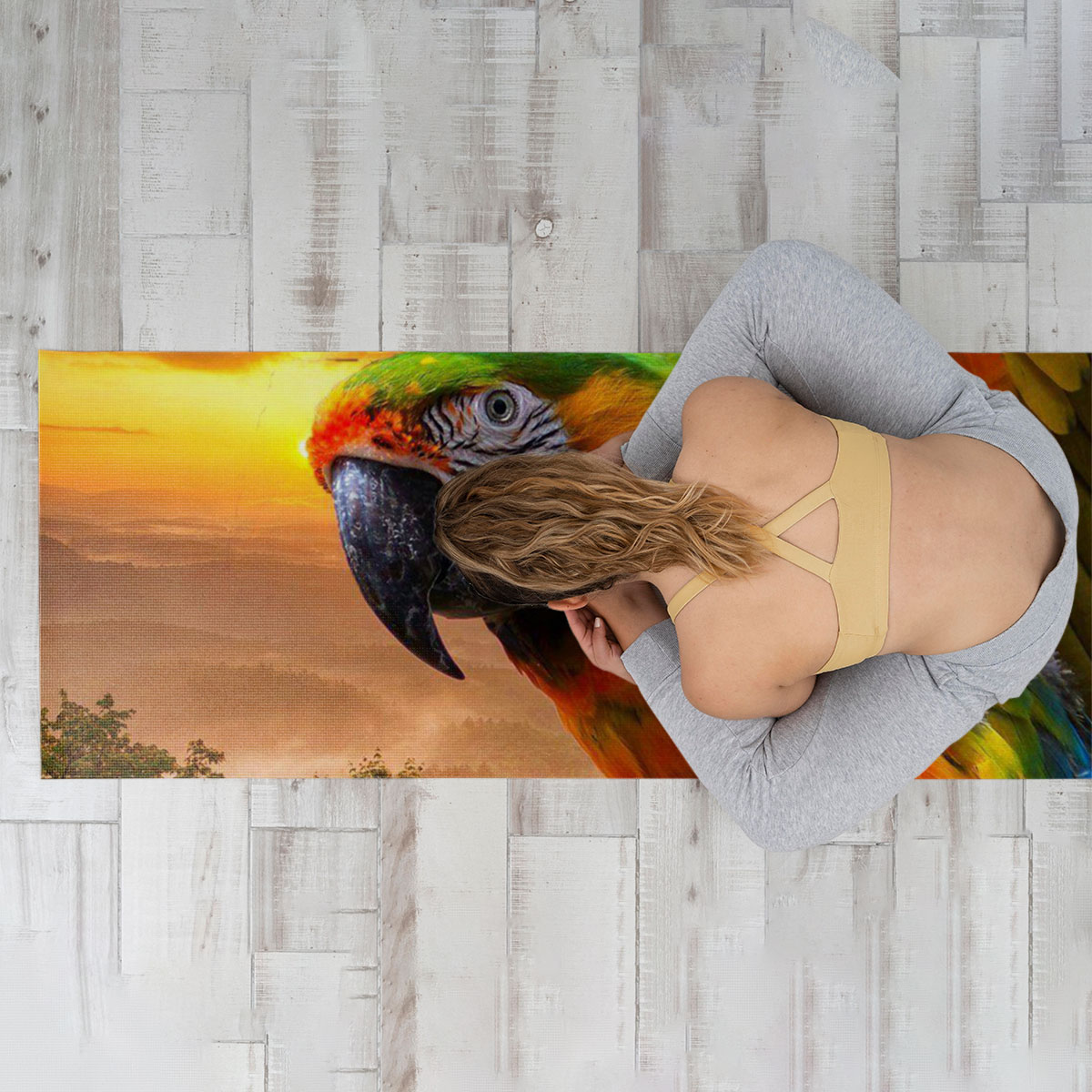 Parrot Under The Sunset Yoga Mat