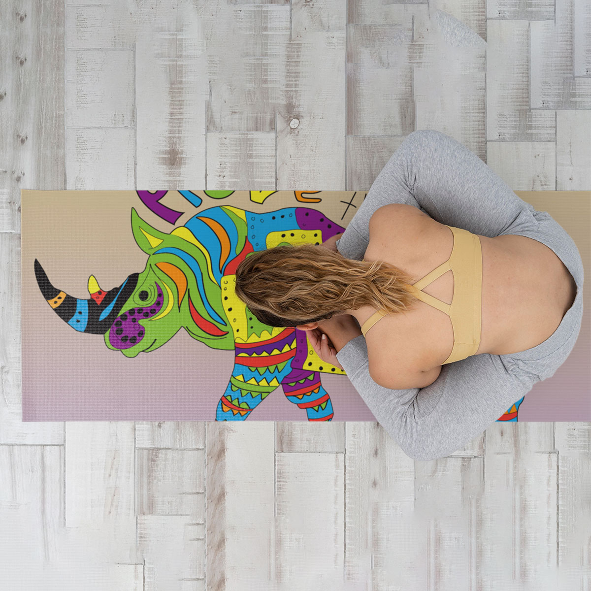 Rainbow Rhino Yoga Mat