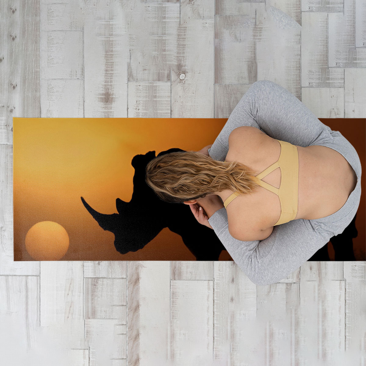 Rhino Under The Sunset Yoga Mat