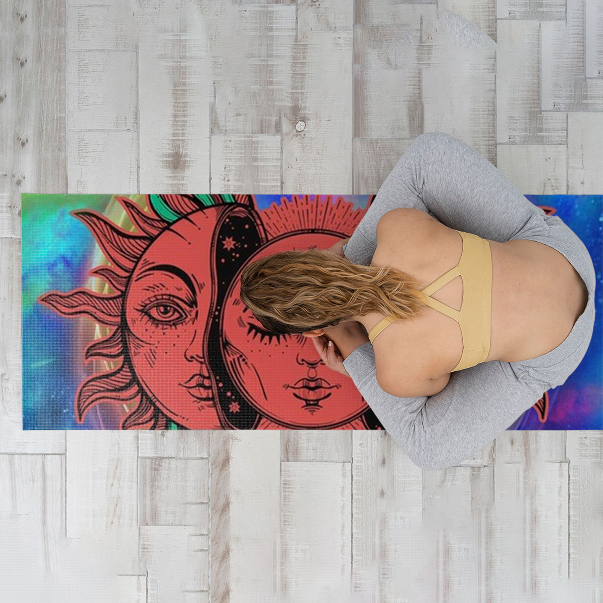 Trippy Sun and Moon Tapestry Yoga Mat
