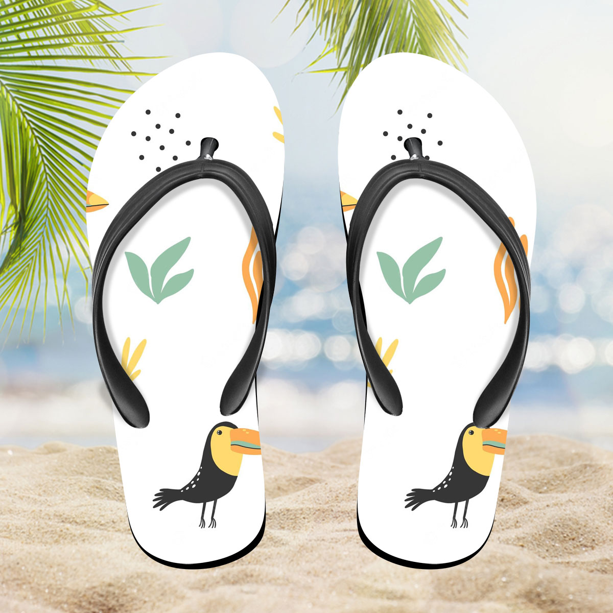 Coon Toucan White Background Flip Flop