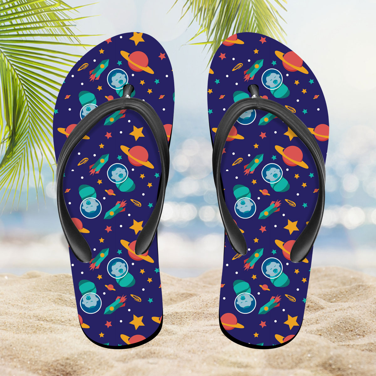 Galaxy Background With Baby Astronauts Flip Flop