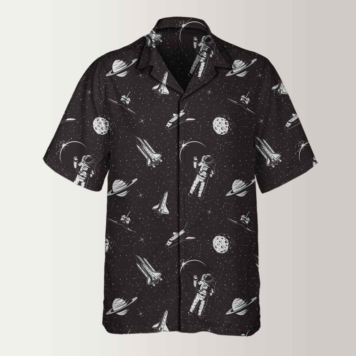 3D Black And White Astronaut Hawaiian Shirt
