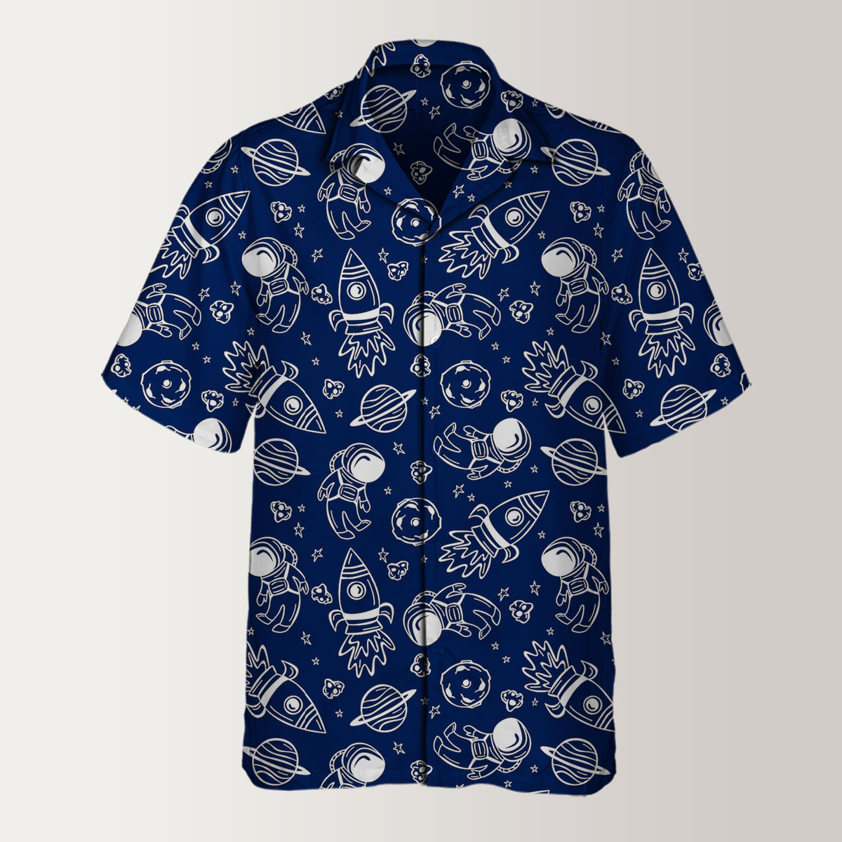 Astronaut in Doodle Style Hawaiian Shirt