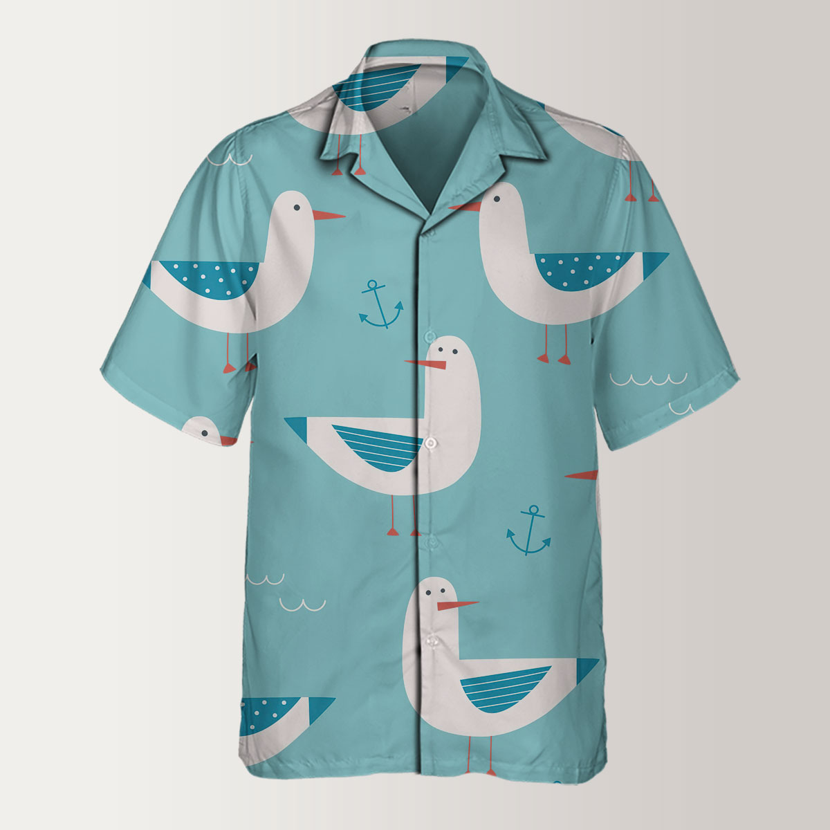 Blue Cartoon Seagull Hawaiian Shirt