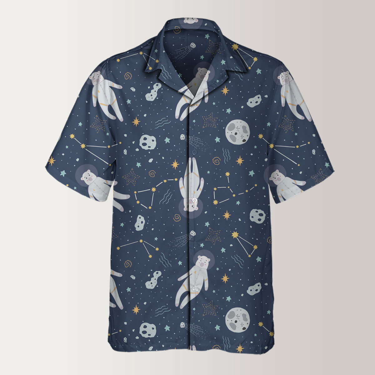 Cartoon Bear Astronaut Outer Space Hawaiian Shirt