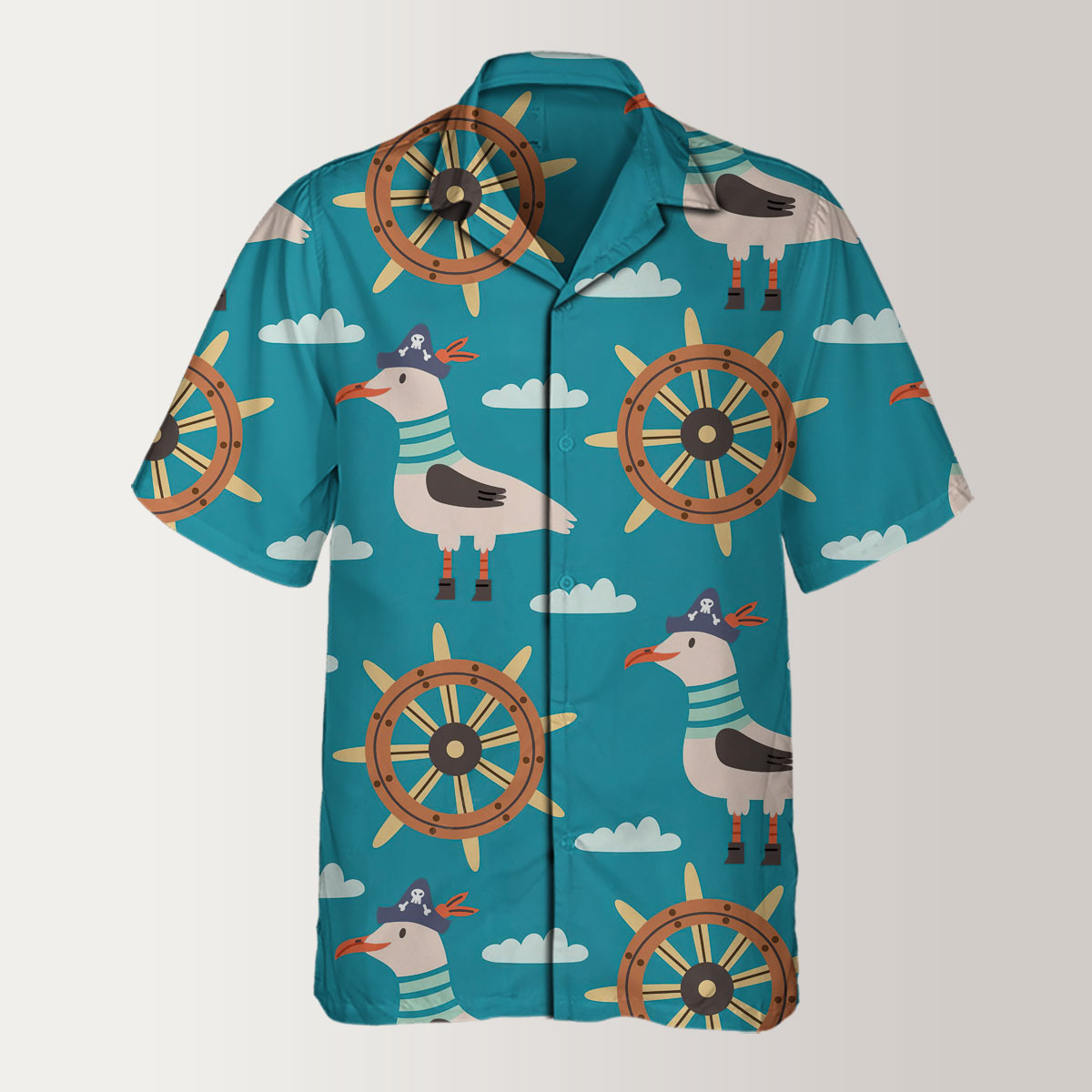 Cartoon Pirate Seagull Hawaiian Shirt