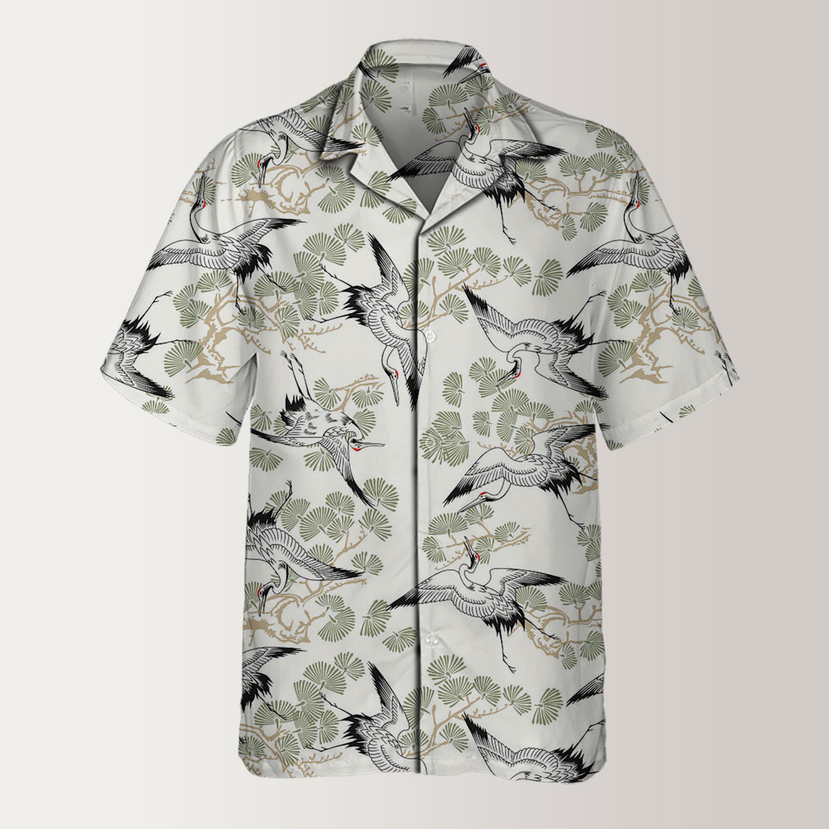 Crane On Branches Monogram Hawaiian Shirt