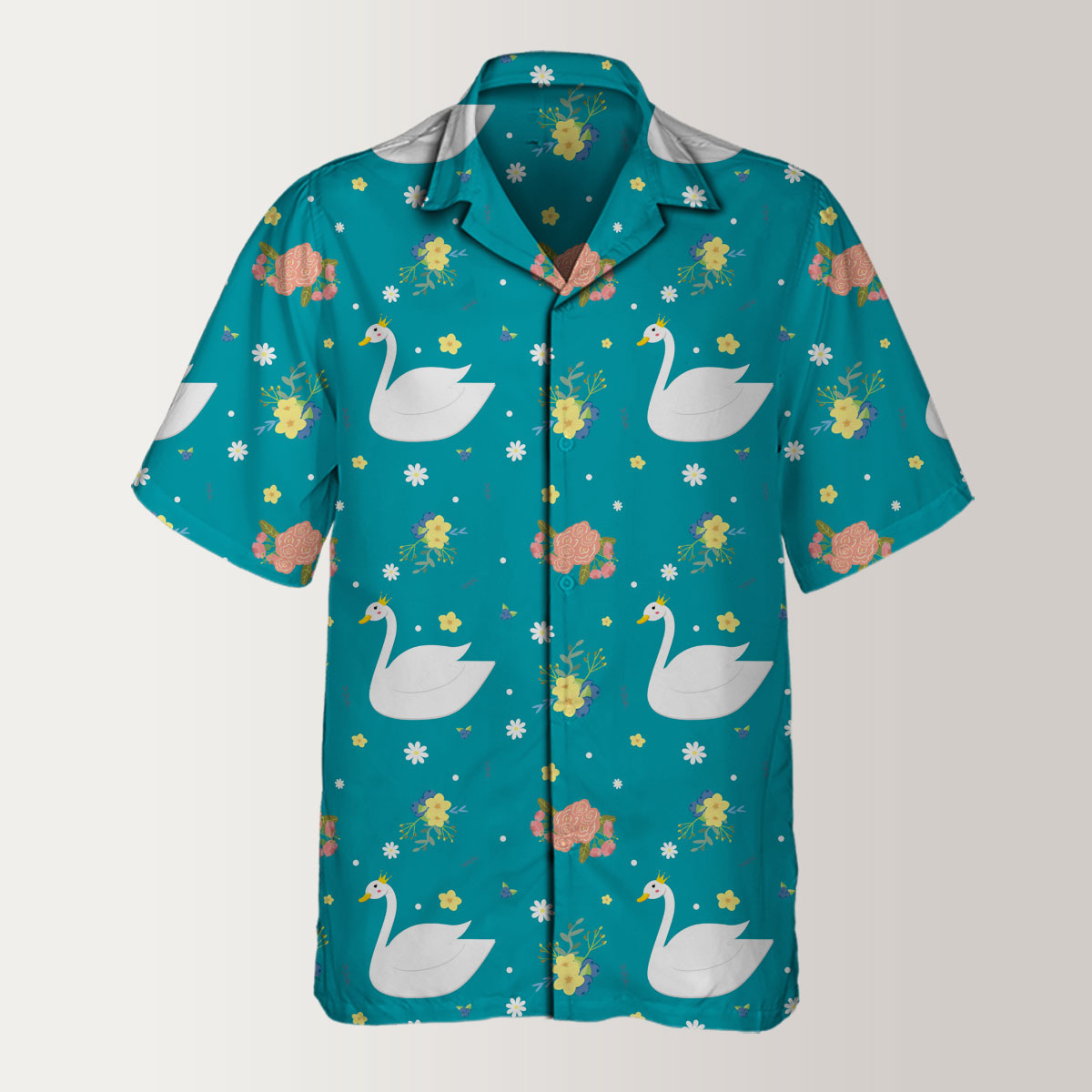 Floral Cartoon Swan Hawaiian Shirt