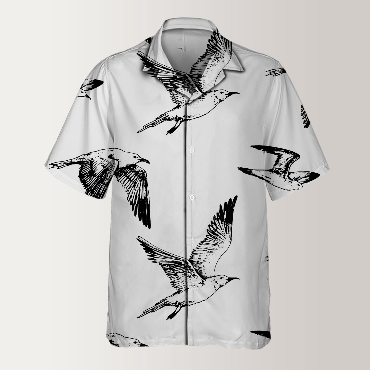 Hand Draw Seagull Art Hawaiian Shirt