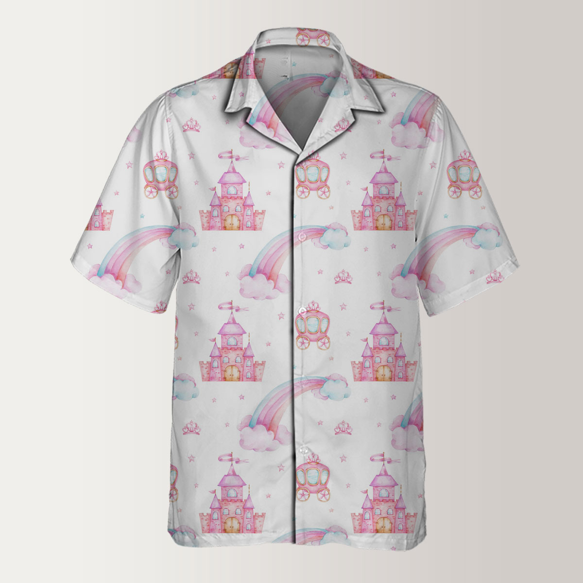 Seamless Pattern With Rainbow, Carriage And Castle Hawaiian Shirt