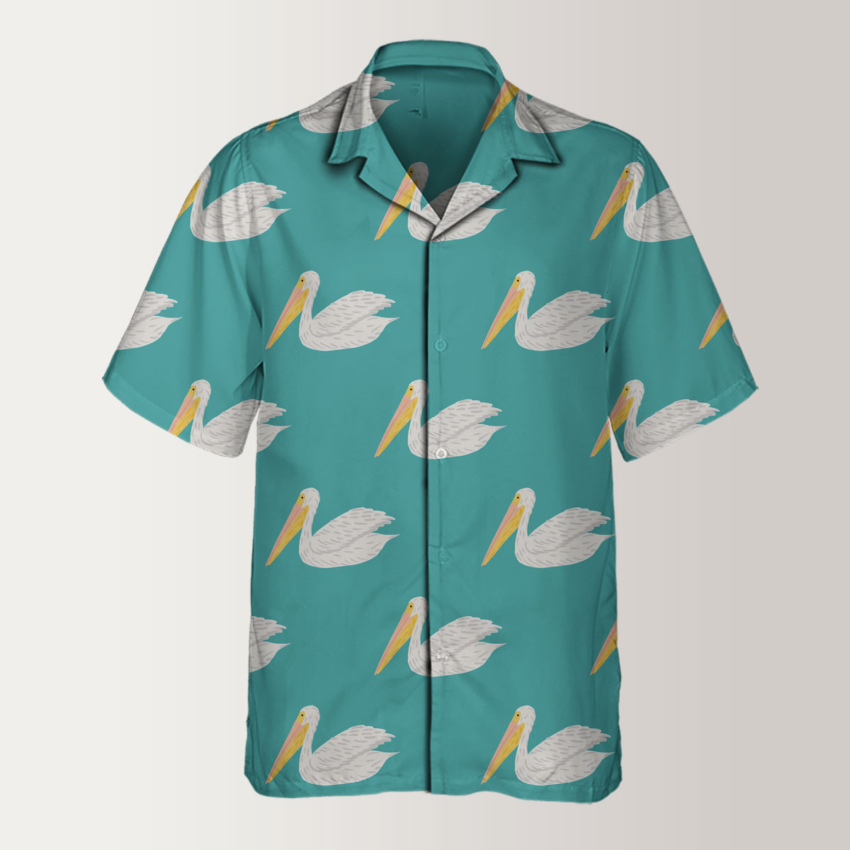 Sitting Pelican On Blue Hawaiian Shirt