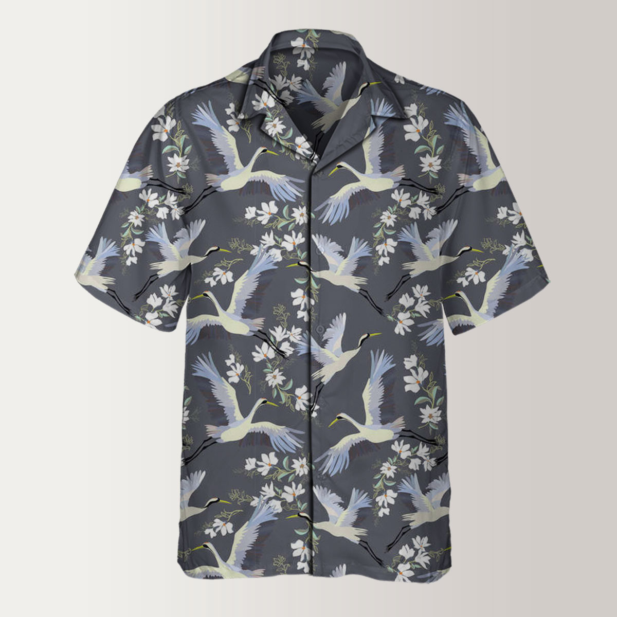 White Flower Crane Hawaiian Shirt