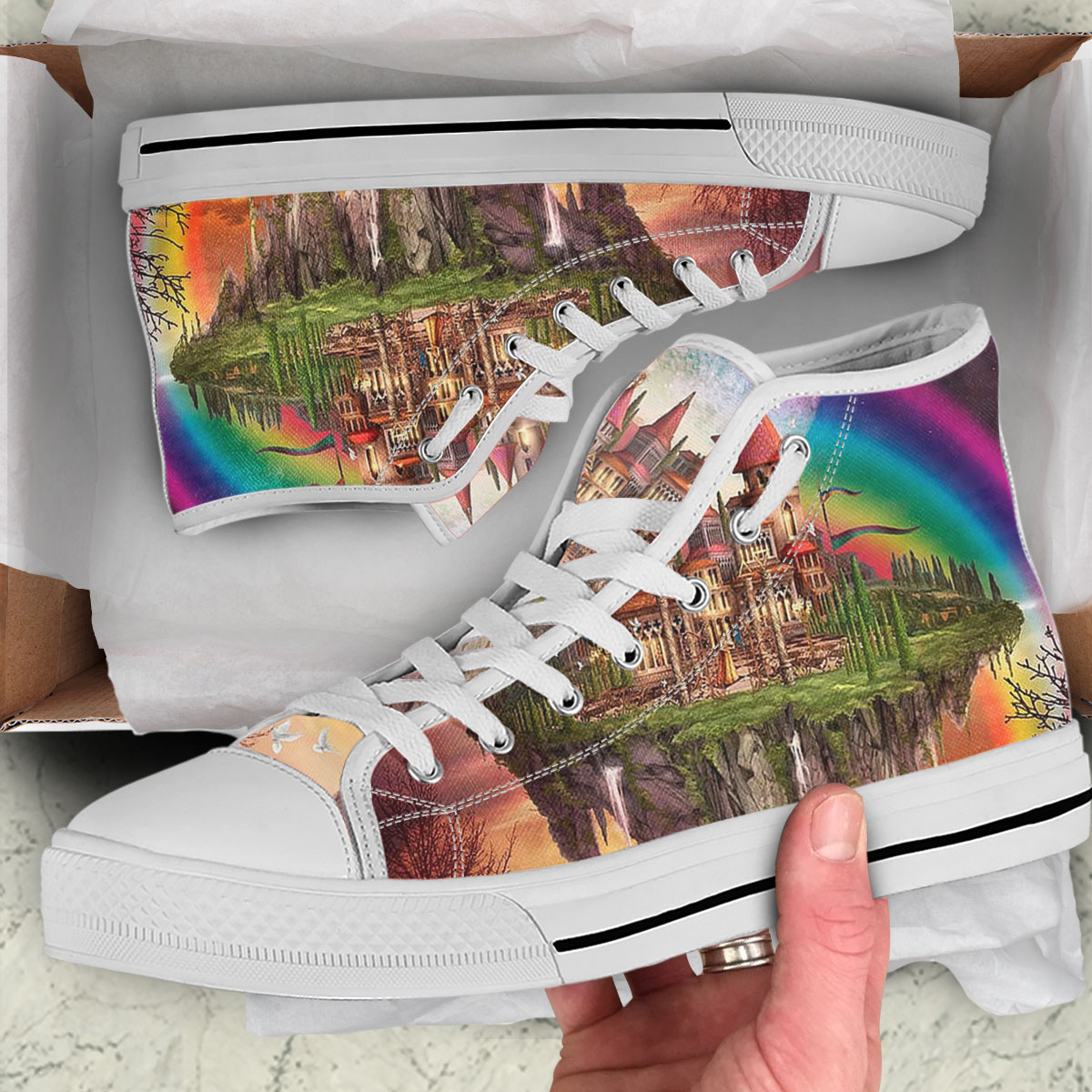 3D Magic Rainbow Castle High Top Shoes