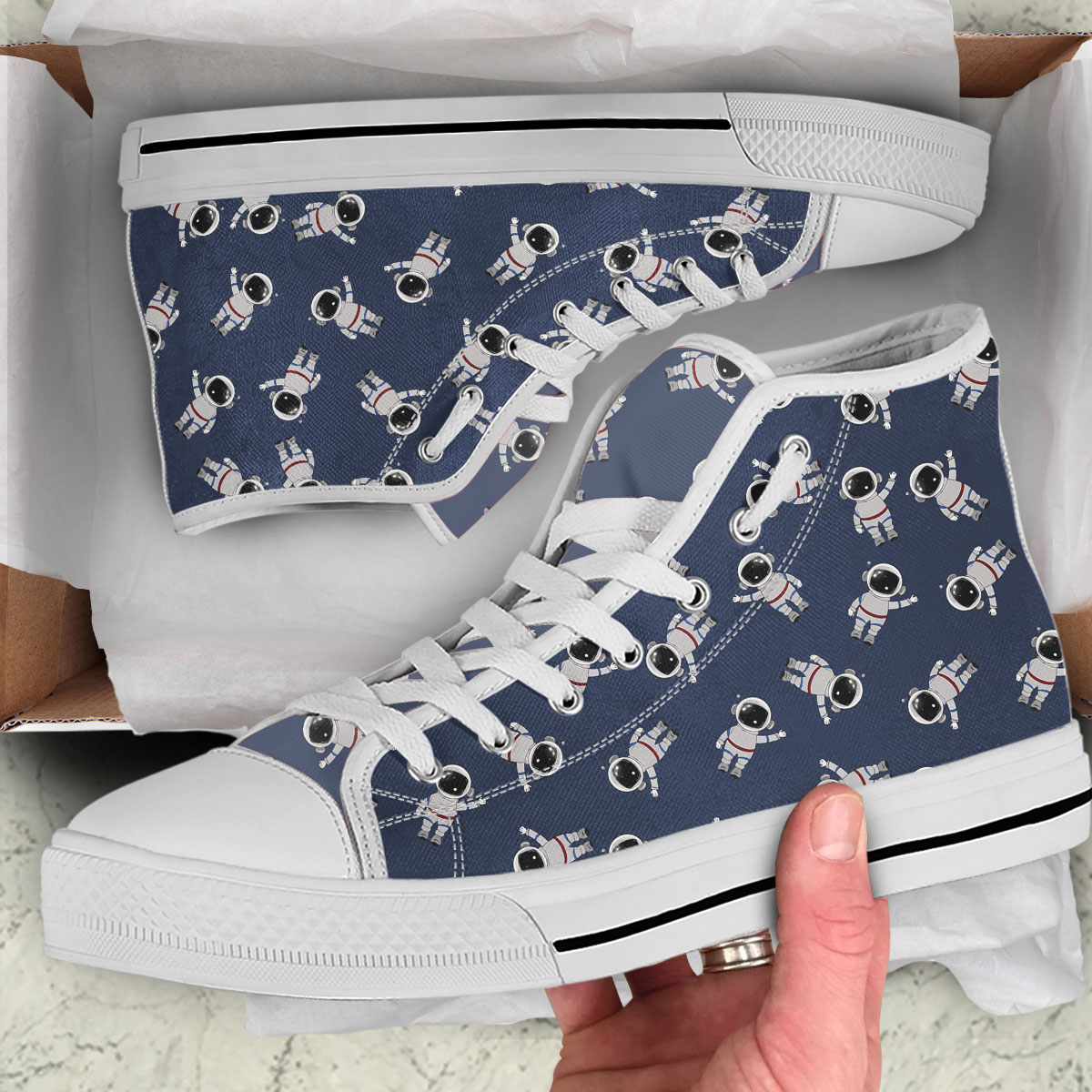 Astronaut On Blue Background High Top Shoes