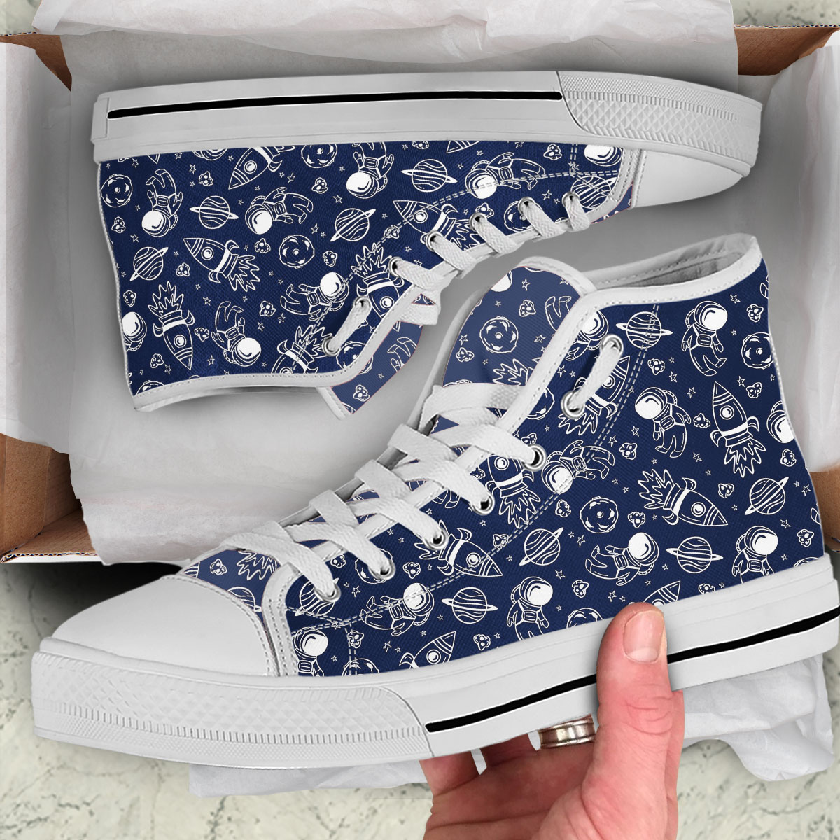 Astronaut in Doodle Style High Top Shoes