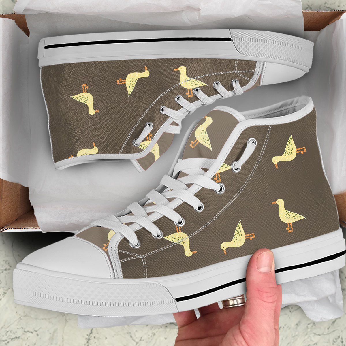 Brown Background Monogram Seagull High Top Shoes