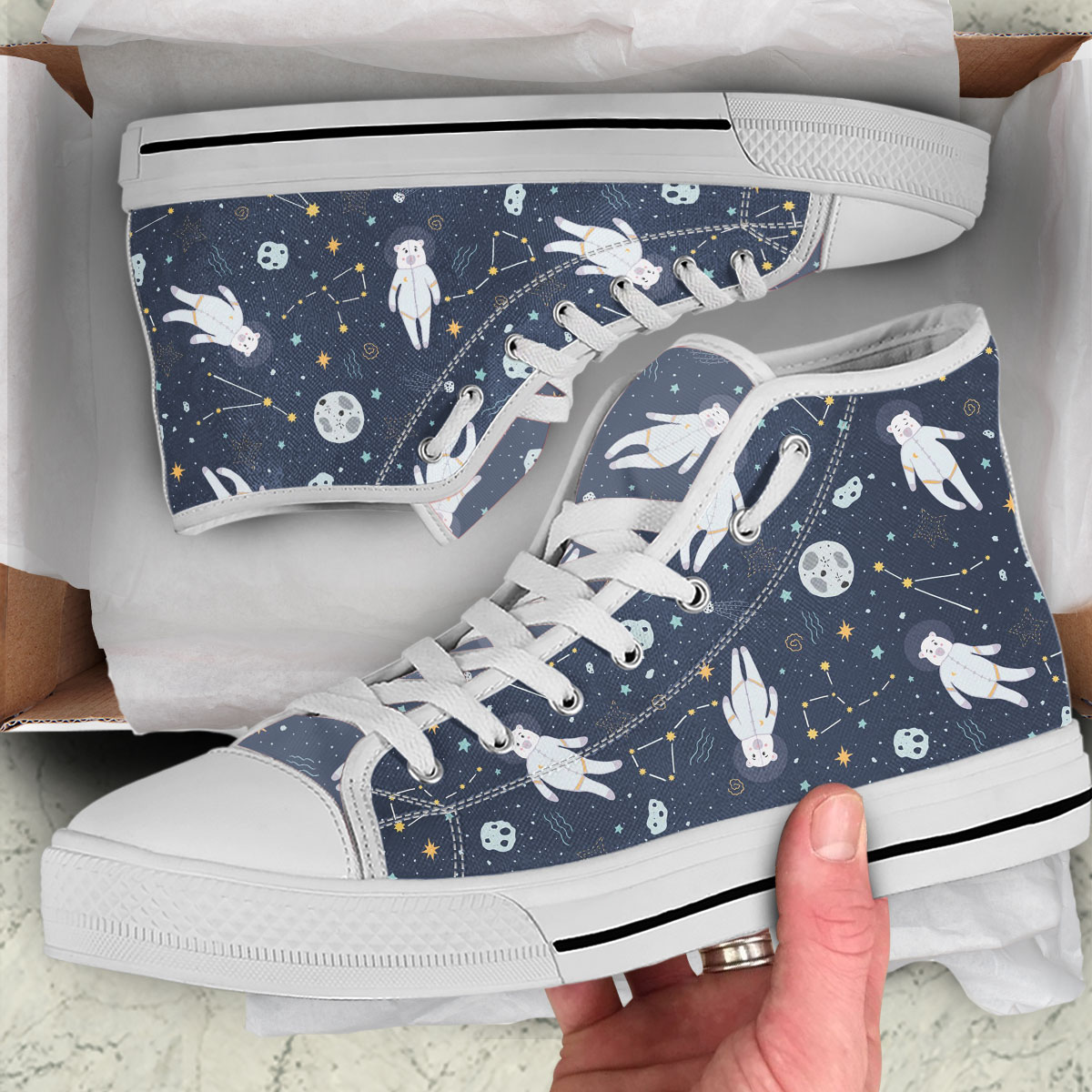 Cartoon Bear Astronaut Outer Space High Top Shoes