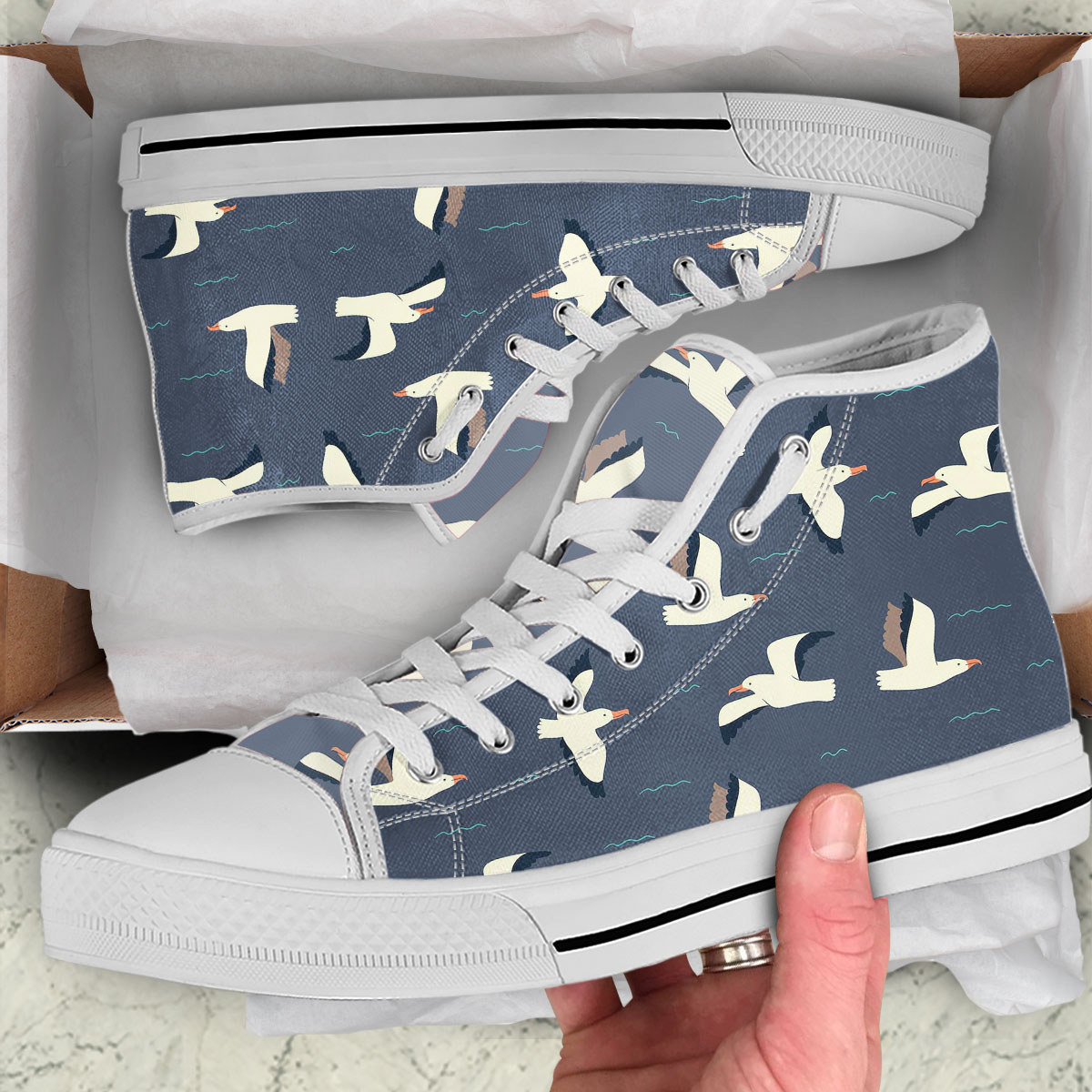 Cartoon Flying Seagull High Top Shoes