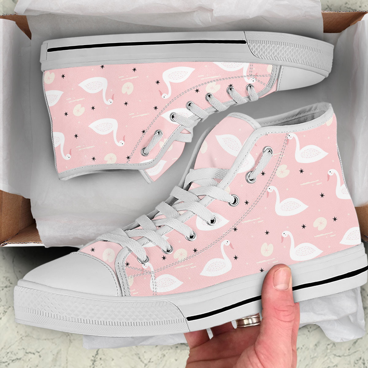 Cartoon Pink Swan High Top Shoes