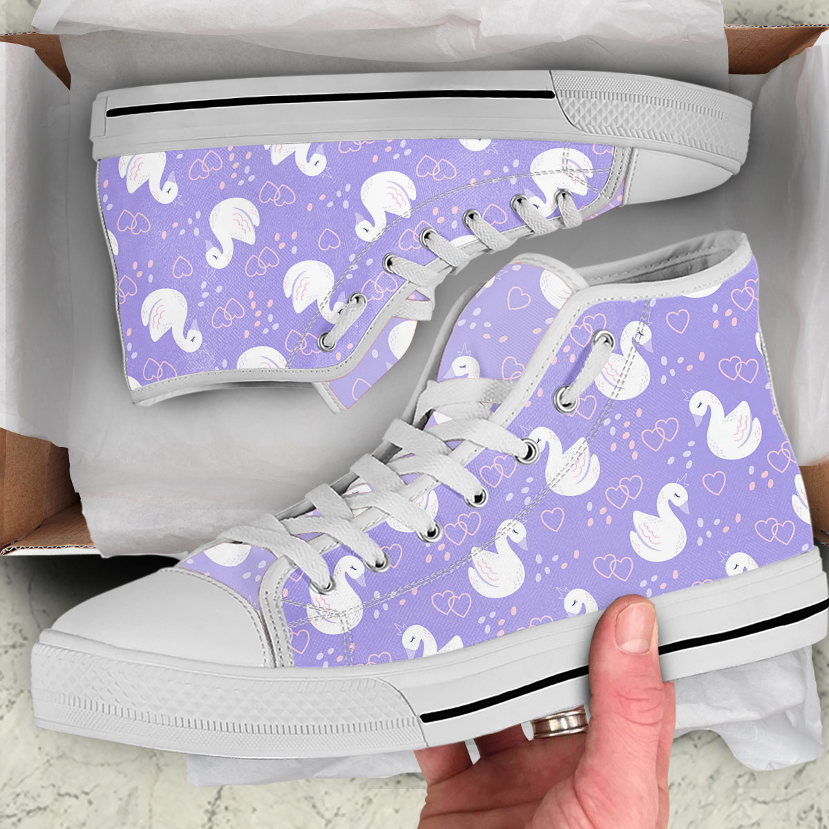 Cartoon Swan Purple Background High Top Shoes