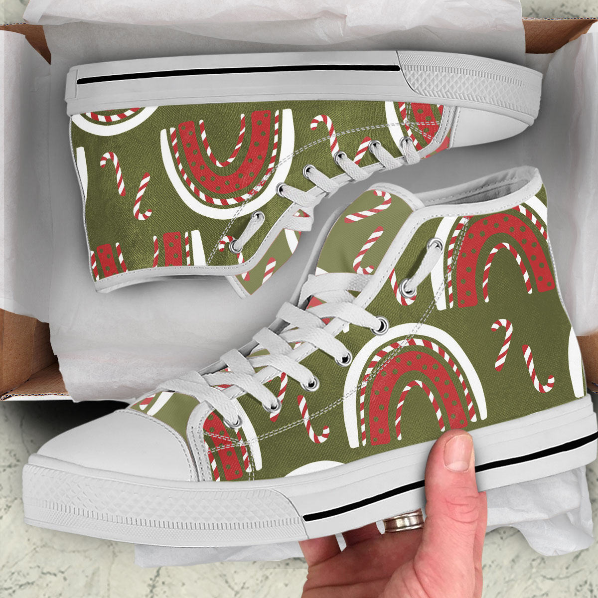 Christmas Rainbow Seamless Pattern High Top Shoes