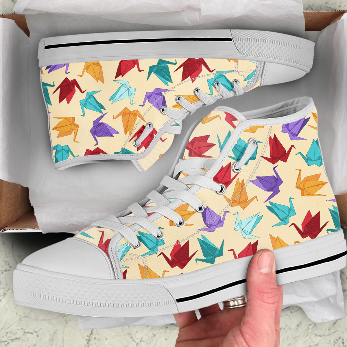 Colorful Origami Crane High Top Shoes