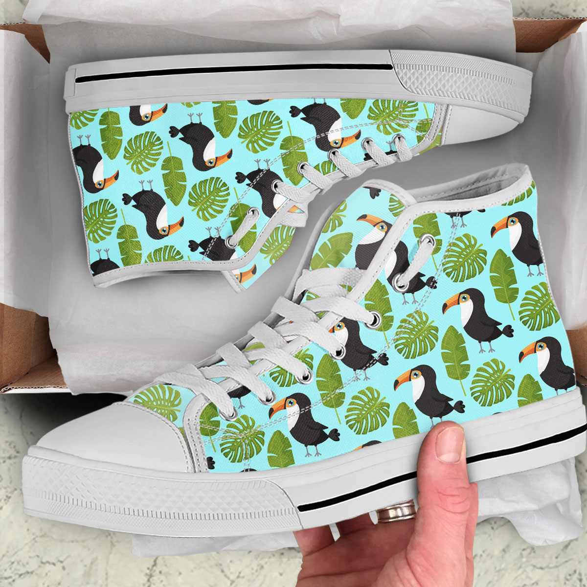 Coon Green Leaf Toucan High Top Shoes