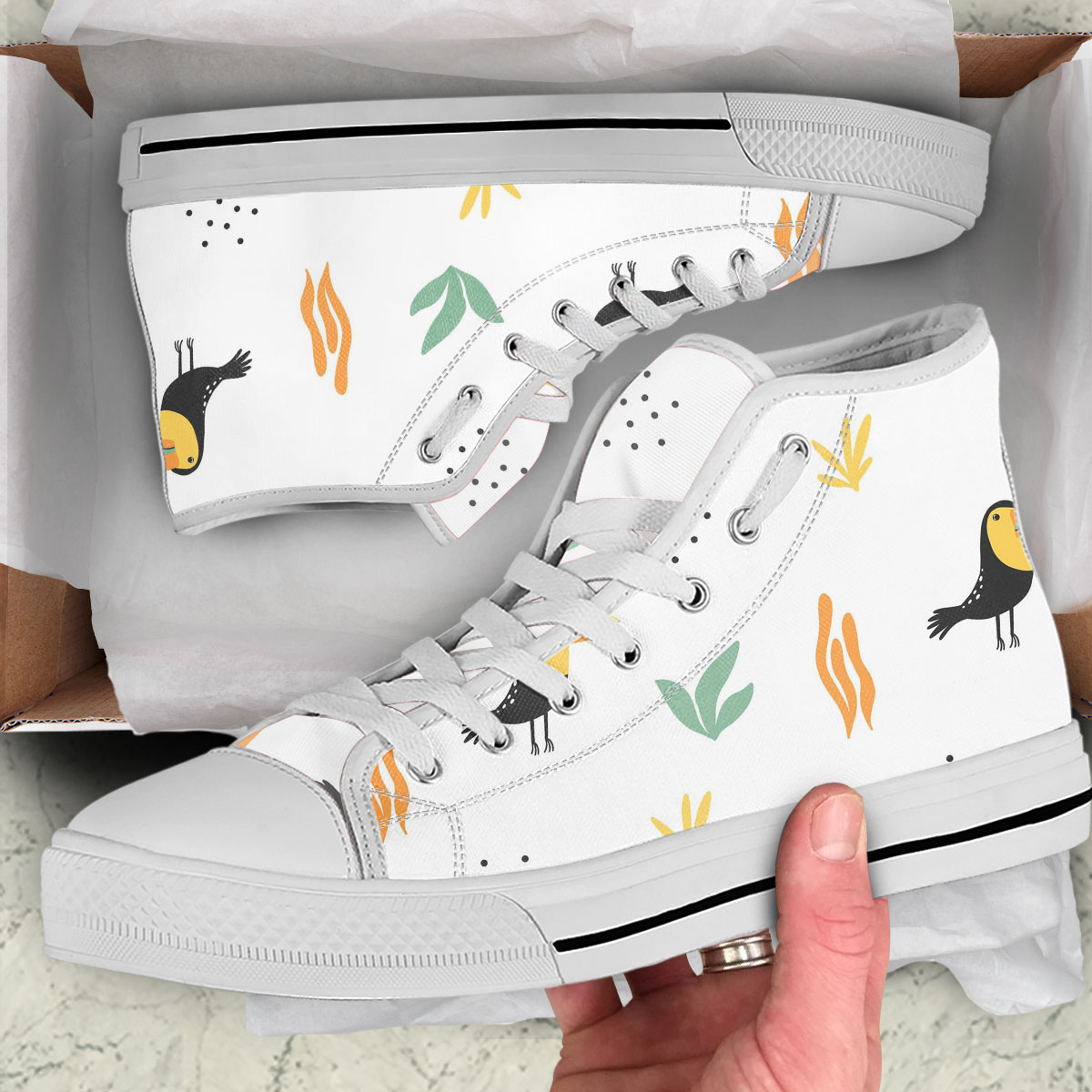 Coon Toucan White Background High Top Shoes