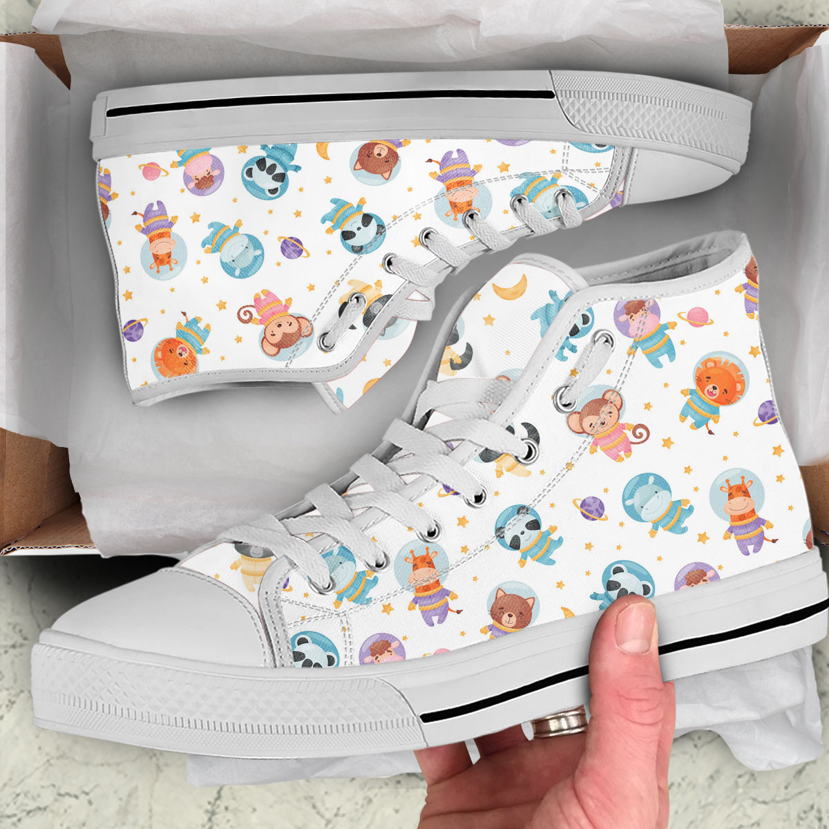 Cute Astronaut Animals High Top Shoes