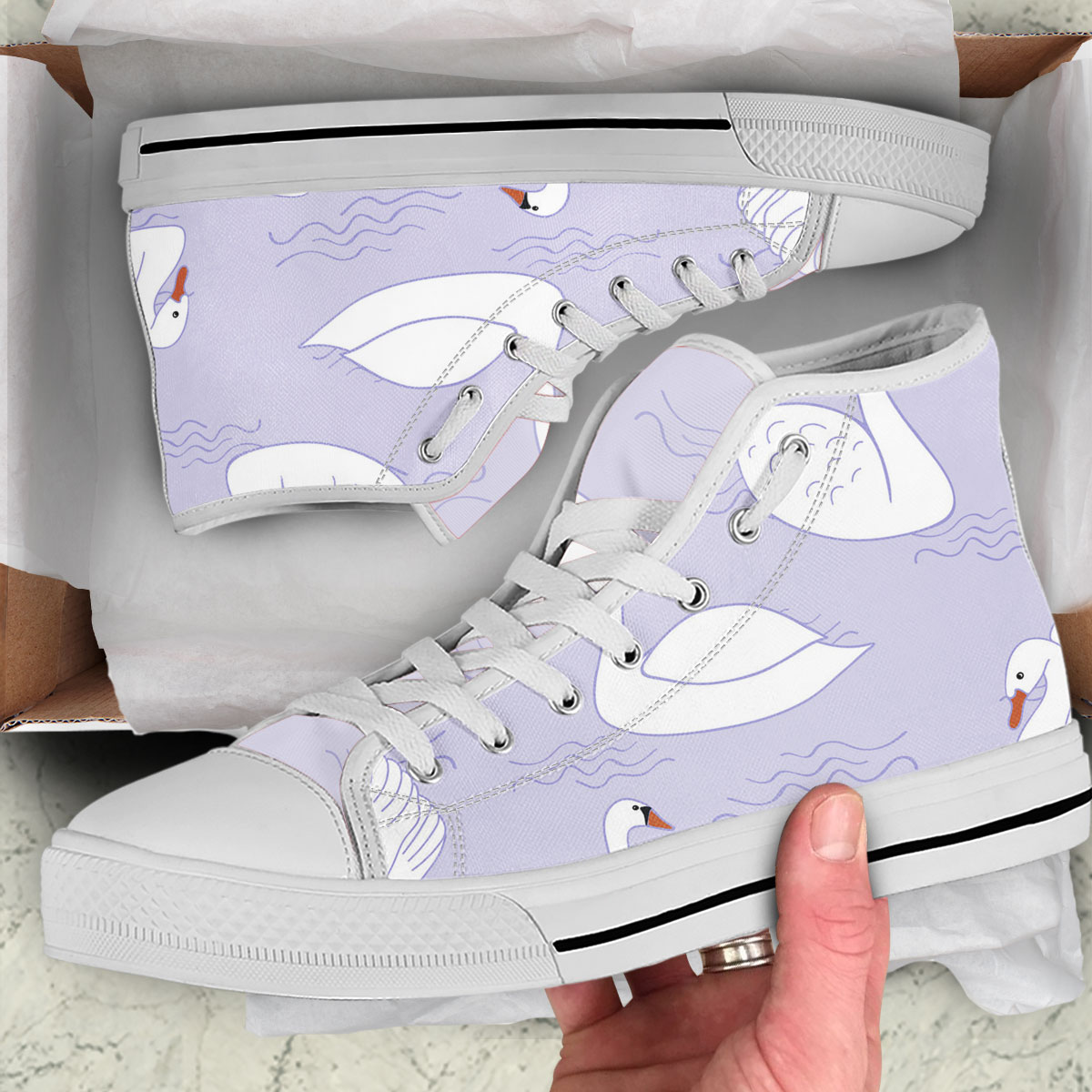 Floating White Swan High Top Shoes