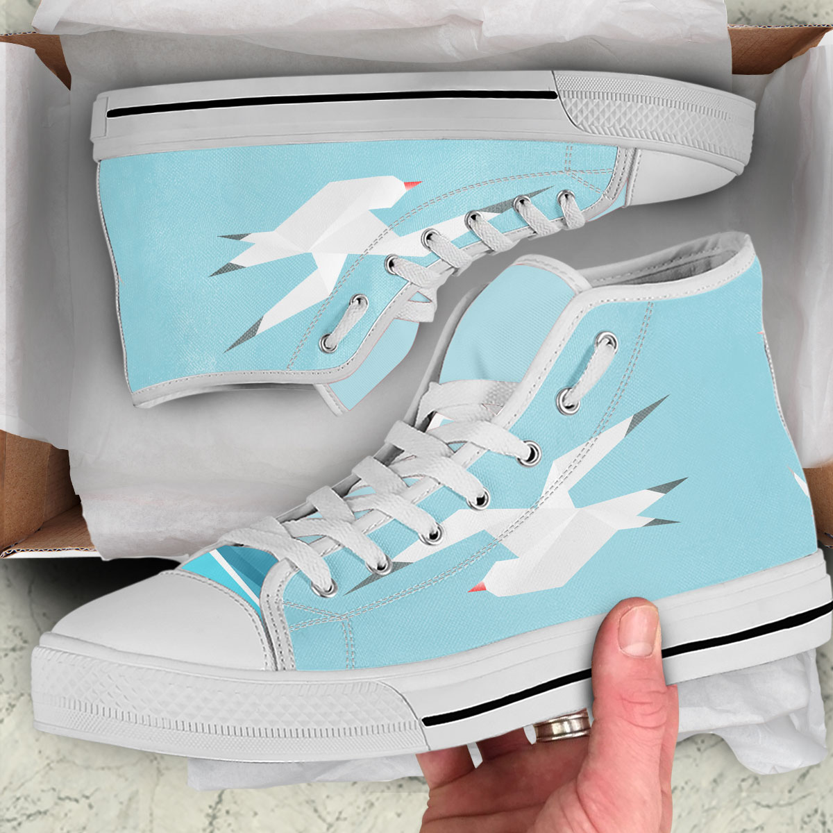Flying Over Sea Seagull High Top Shoes