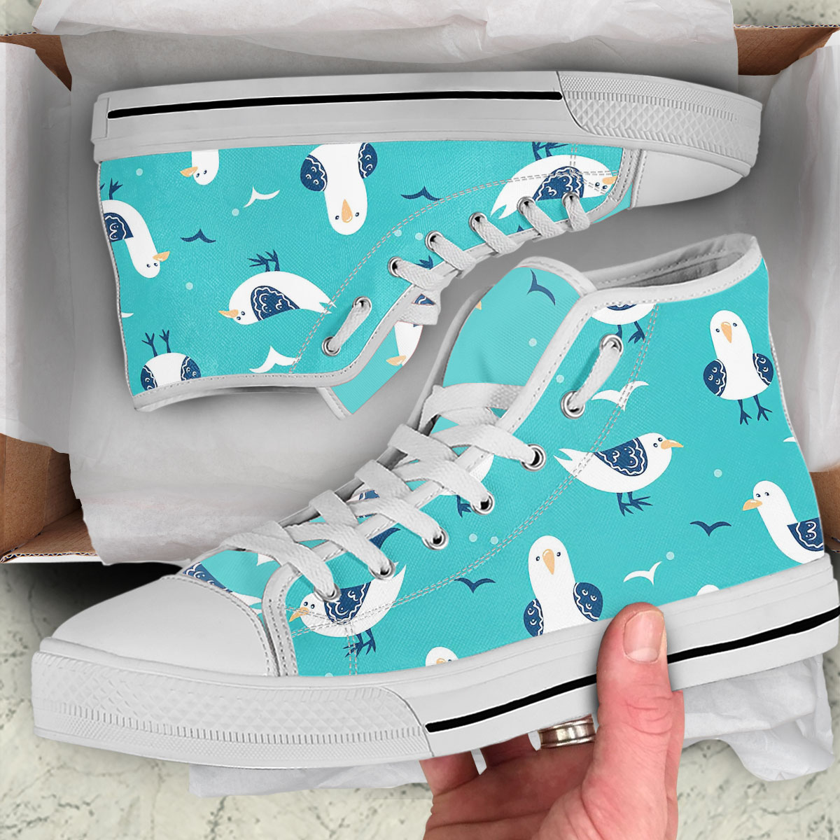 Funny Cartoon Seagull High Top Shoes