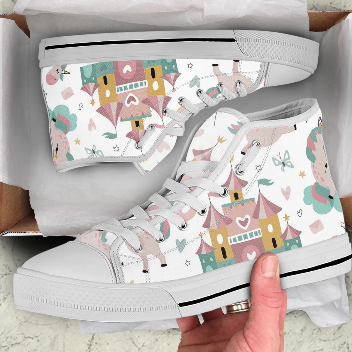 Funny Unicorn With Rainbow Castle High Top Shoes
