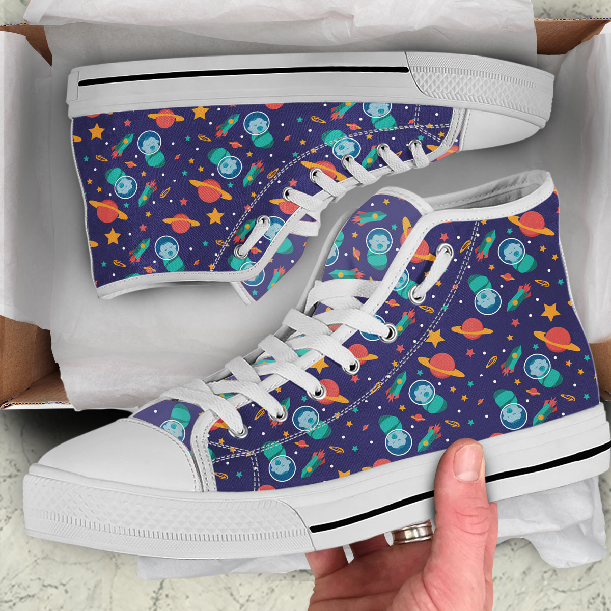 Galaxy Background With Baby Astronauts High Top Shoes