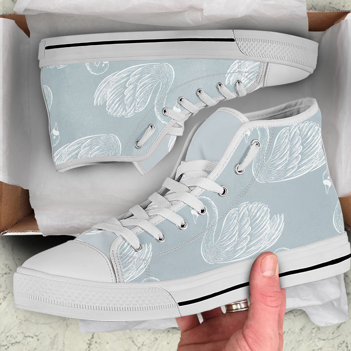 Hand Draw Swan Art High Top Shoes
