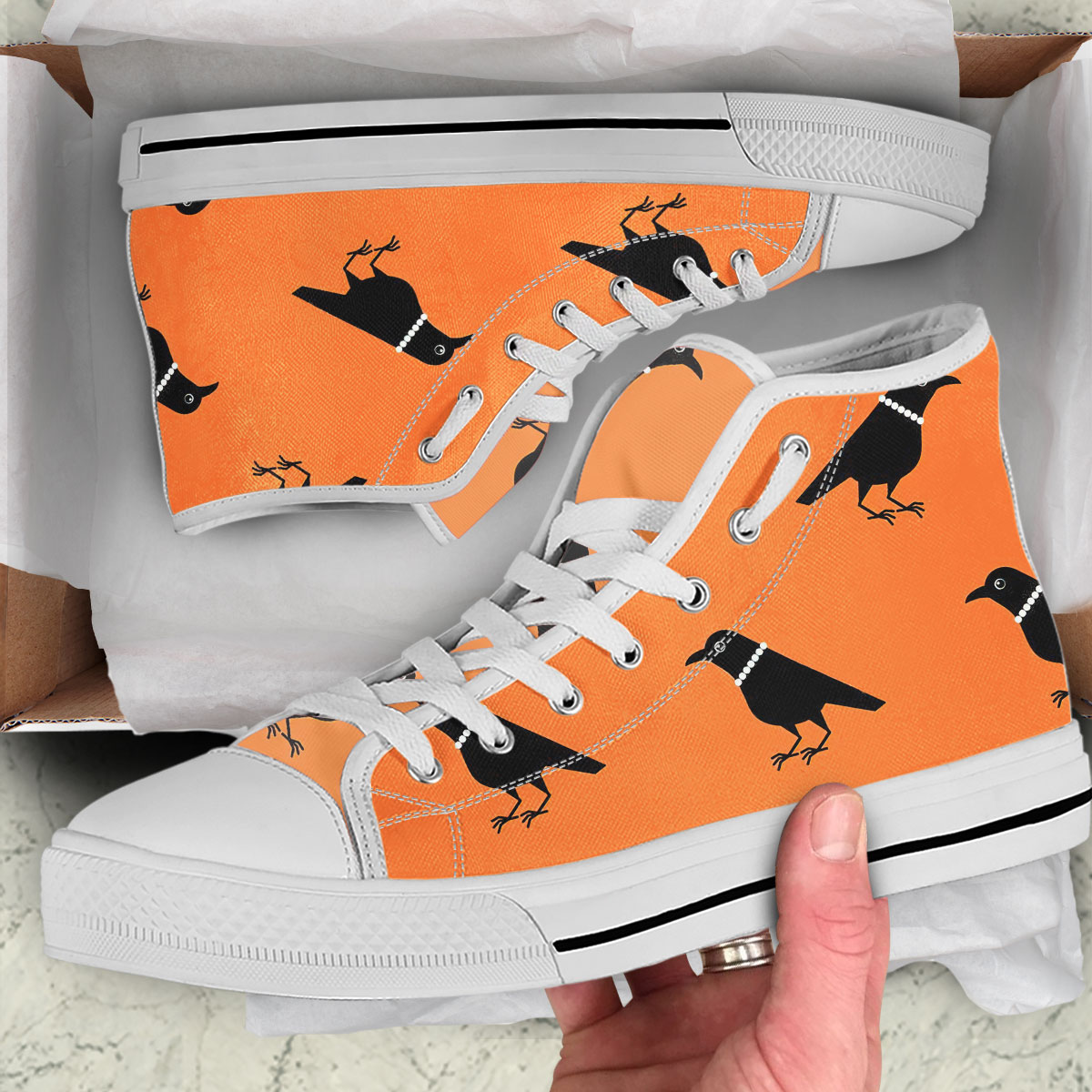Lady Crow Orange Background High Top Shoes