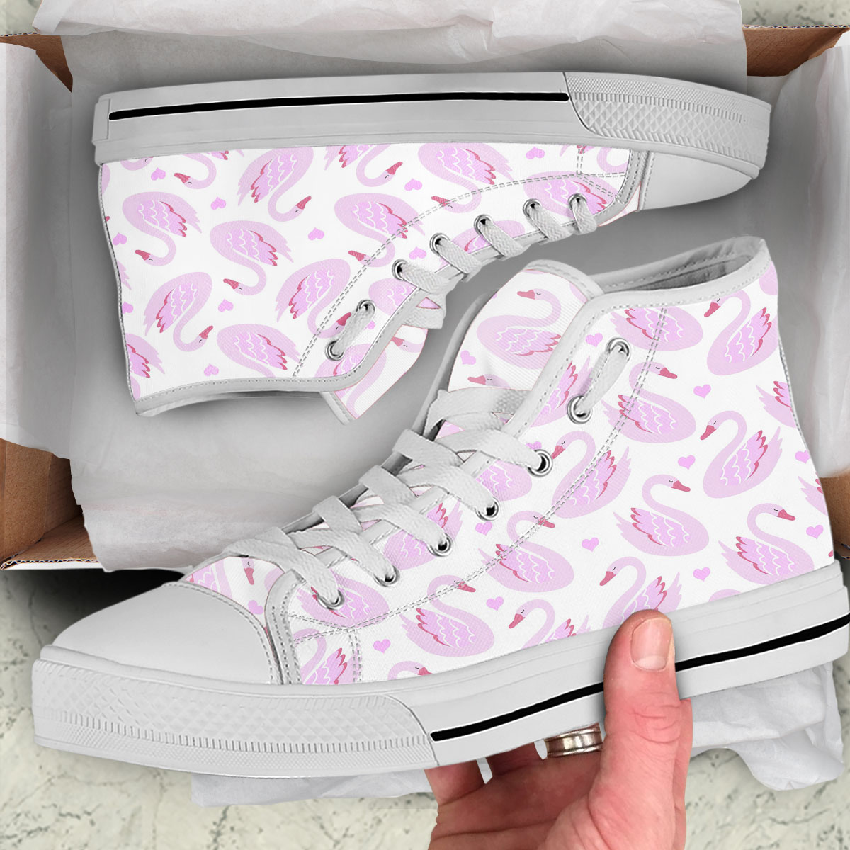 Lovely Pink Swan High Top Shoes