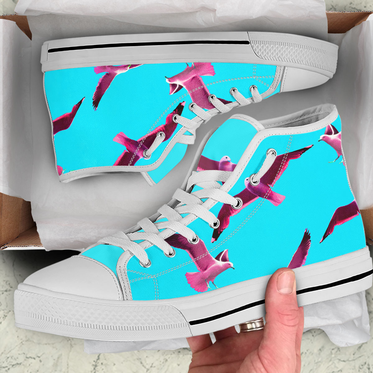 Pink Seagull Flying High Top Shoes