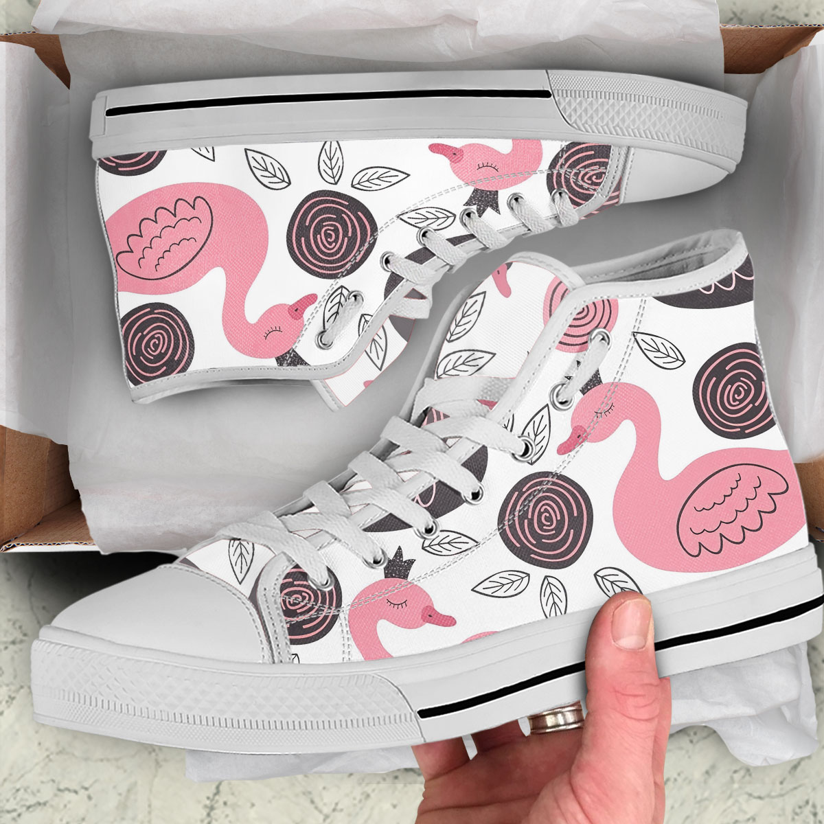 Pink Trippy Swan High Top Shoes
