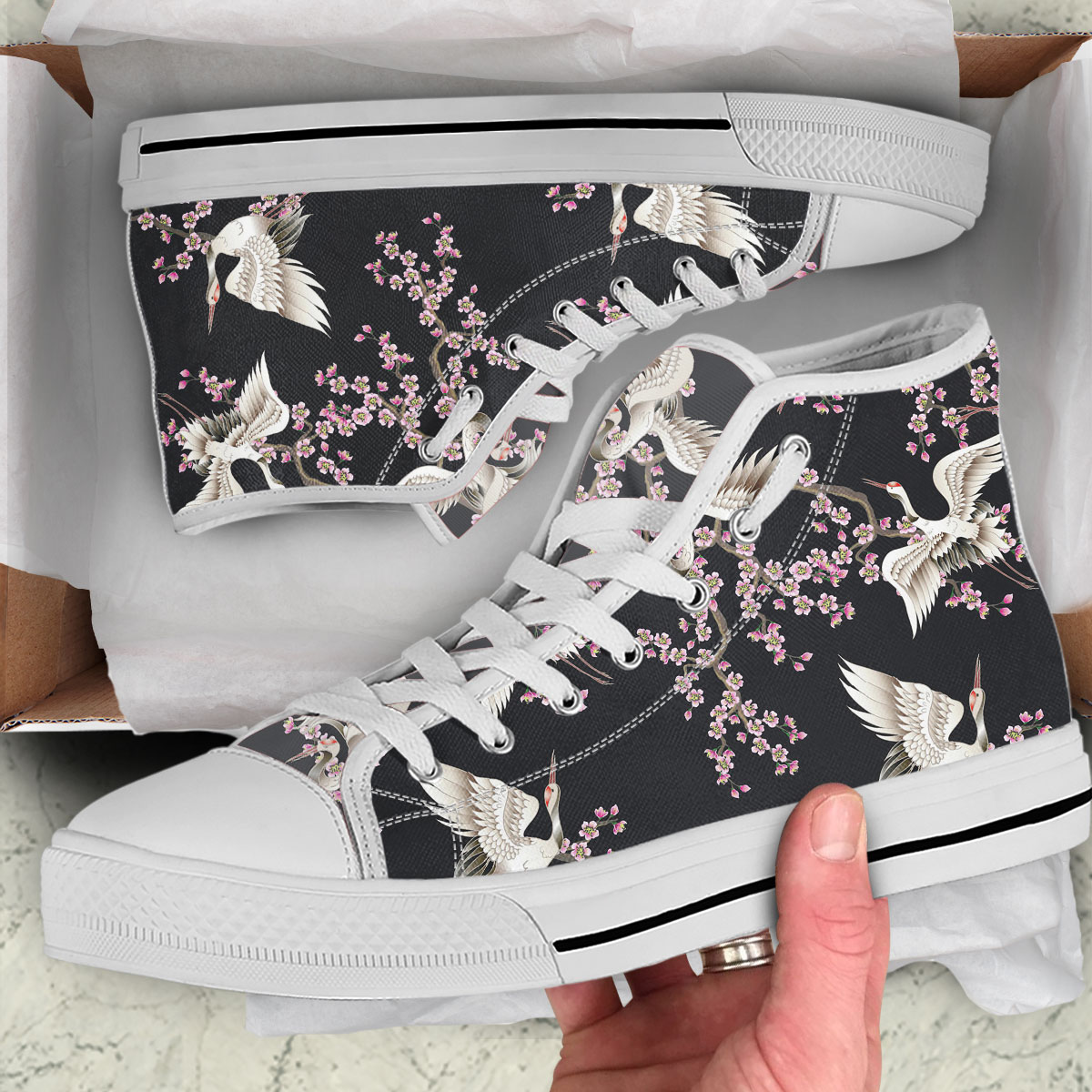 Sakura Flower Crane High Top Shoes