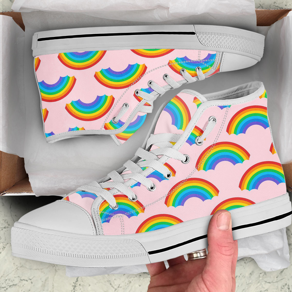 Seamless Rainbow Patterns High Top Shoes