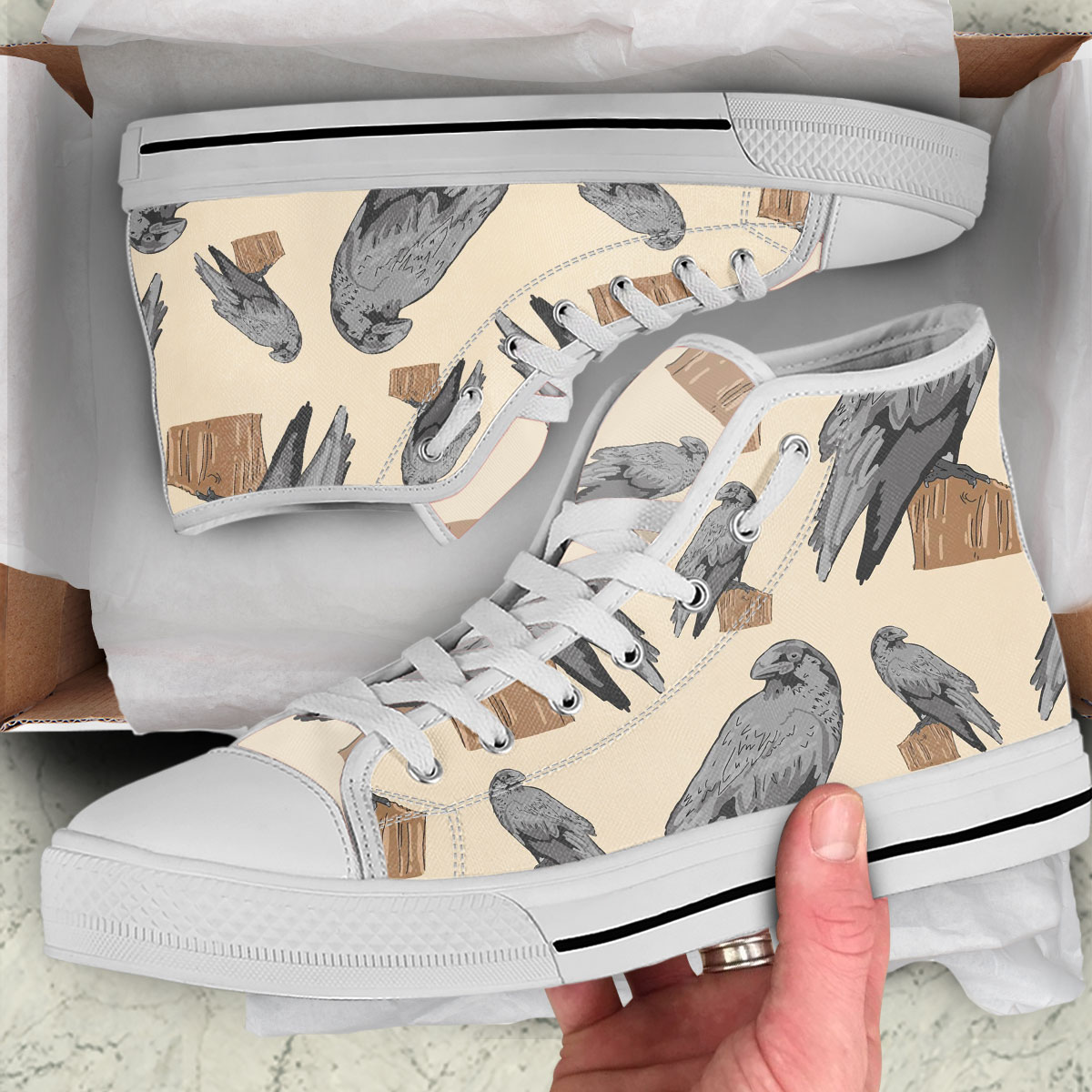 Standing Gray Crow High Top Shoes