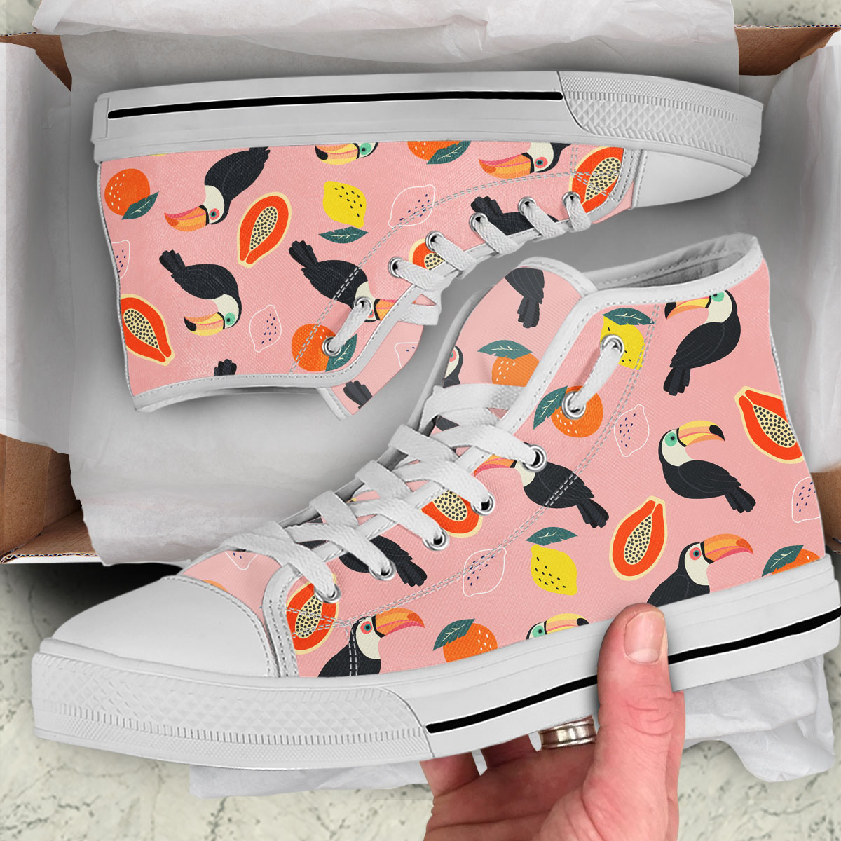 Toucan Tropical Pink Fruits High Top Shoes