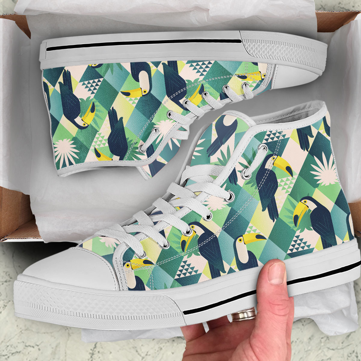 Tropical Exotic Green Toucan High Top Shoes